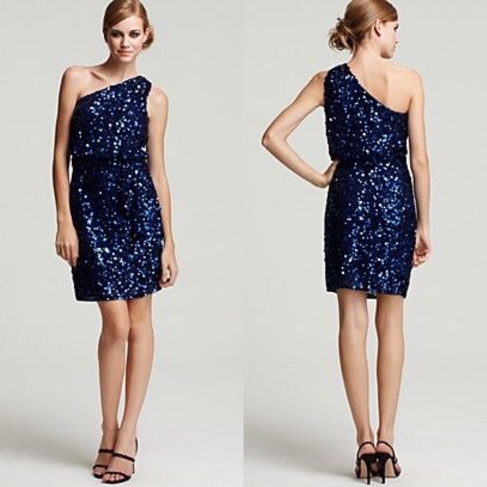 Aqua Dress Navy Sequin One-Shoulder Dress